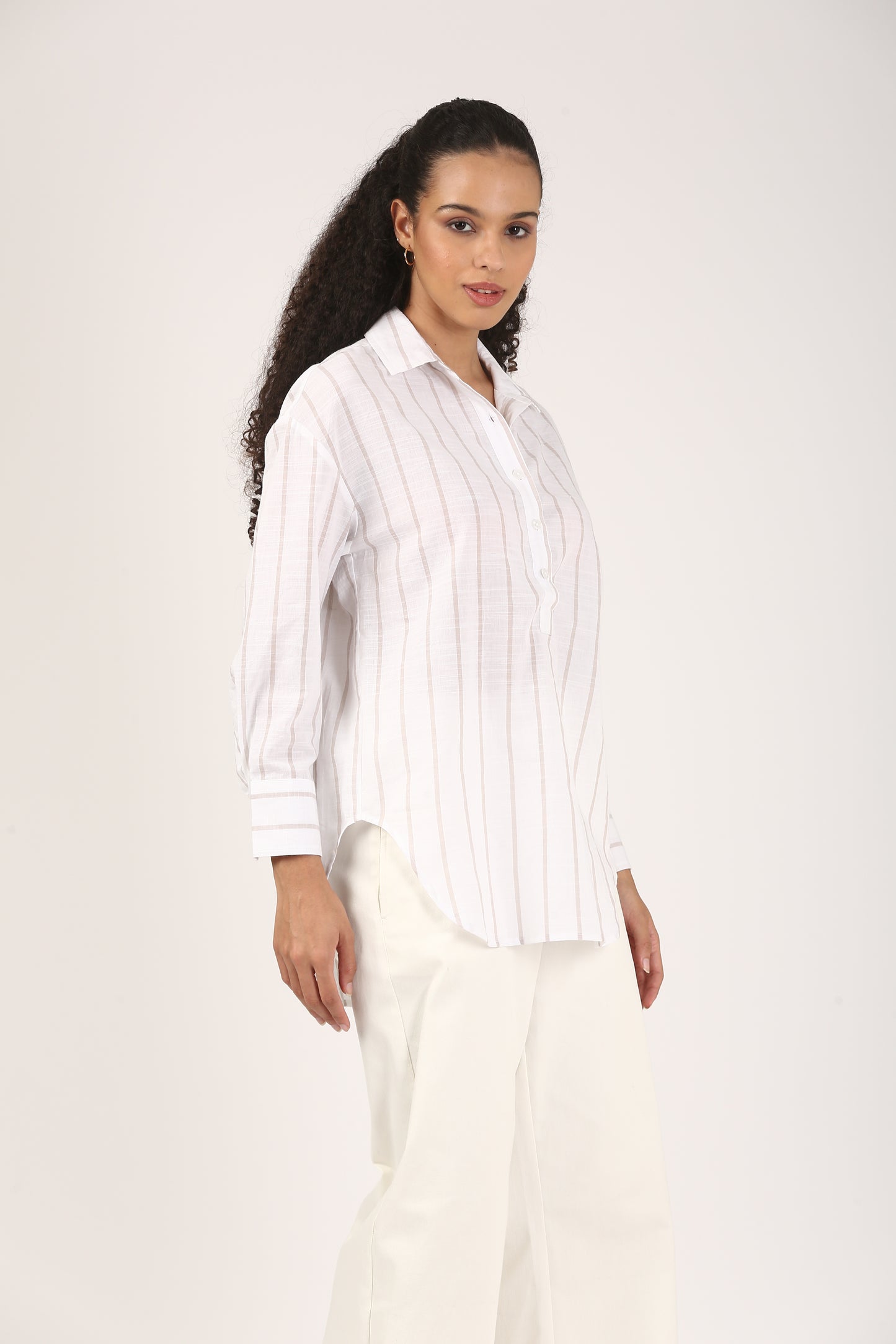 Ivory Sand Stripe Cotton Popover Shirt
