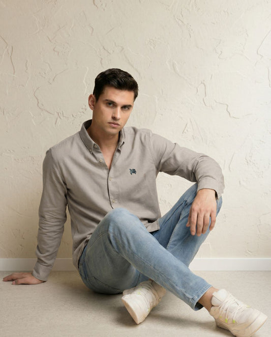 Soft Cotton Beige Full Sleeve Men's Shirt