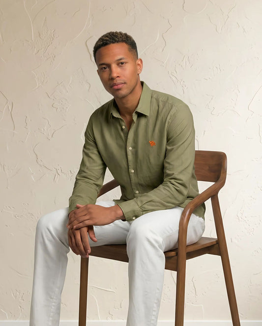 Soft Olive Full Sleeve Linen Men's Shirt