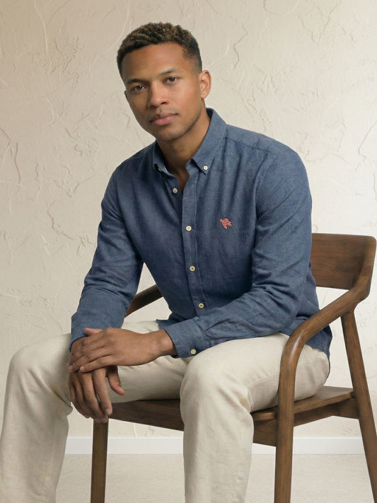 Soft Marl Cotton Navy Full Sleeve Men's Shirt