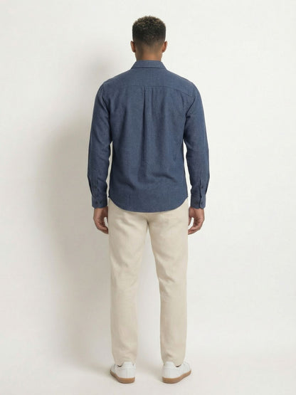 Soft Marl Cotton Navy Full Sleeve Men's Shirt with soft embroideryÊ