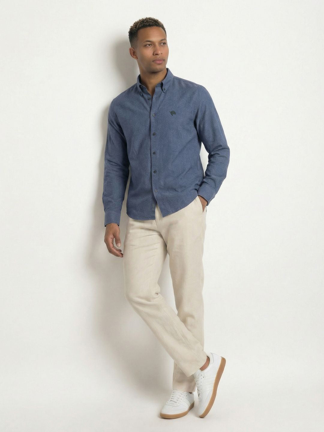 Soft Marl Cotton Navy Full Sleeve Men's Shirt with soft embroideryÊ
