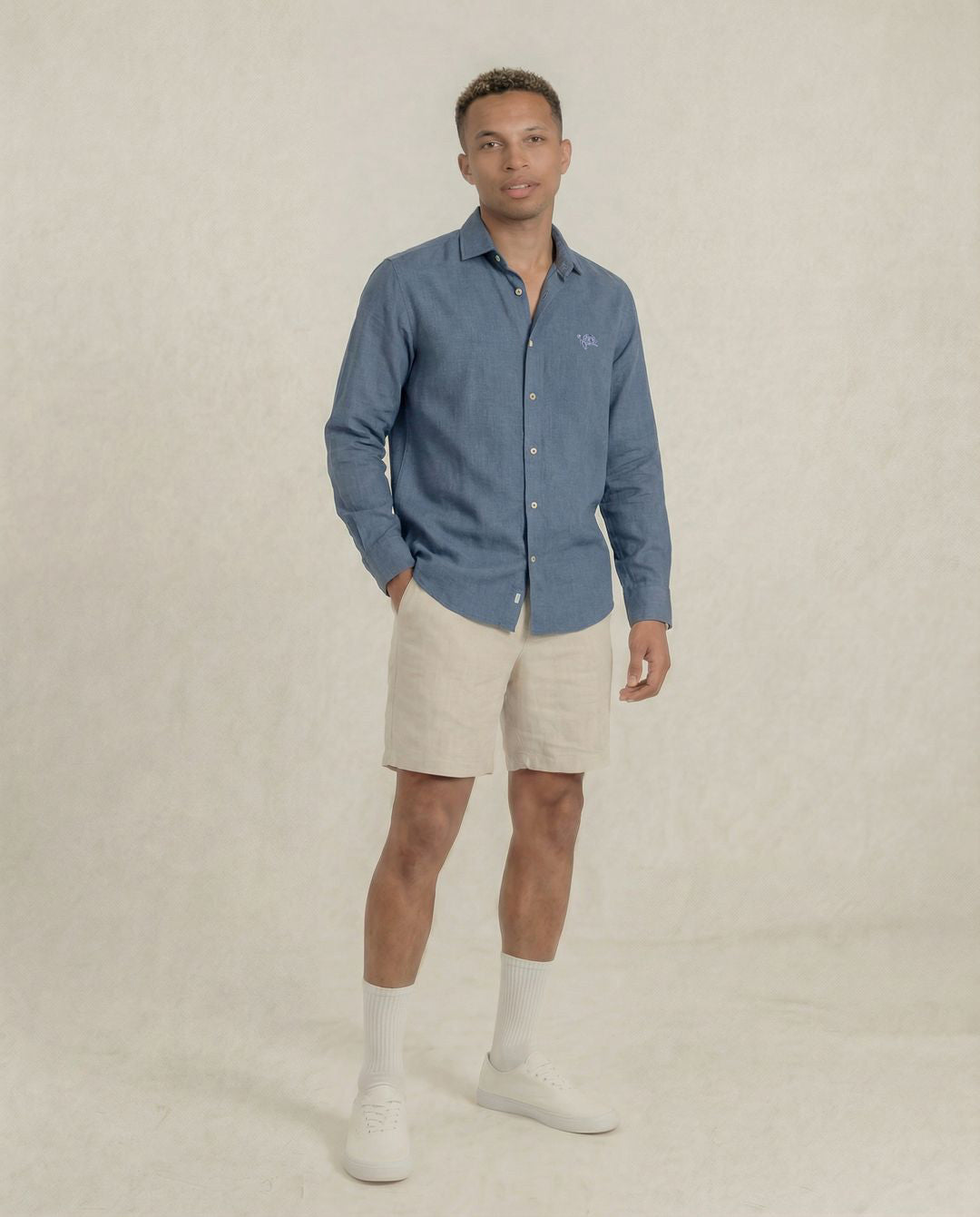 Soft Marl Cotton Blue Full Sleeve Men's Shirt