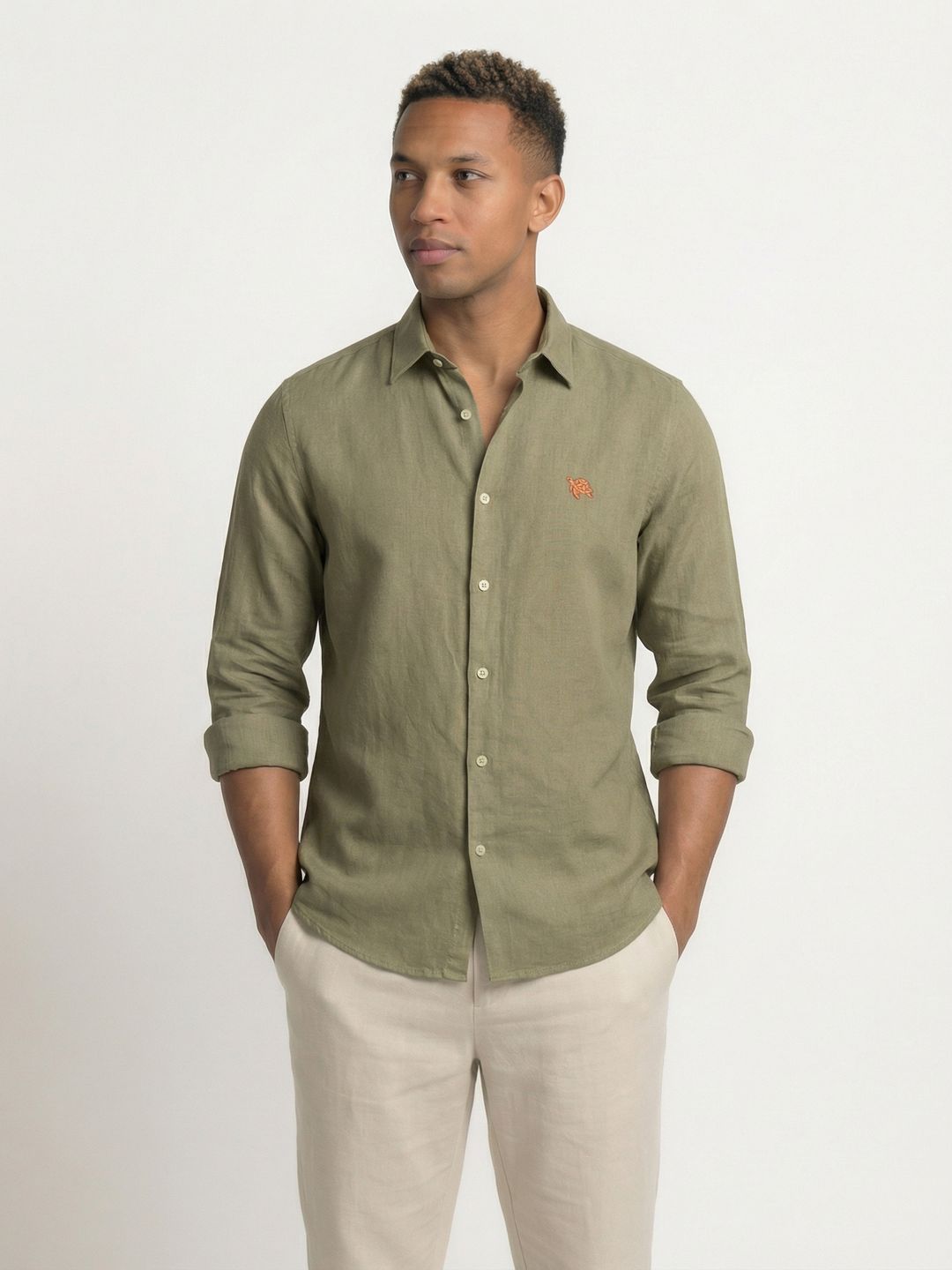 Soft Olive Full Sleeve Linen Men's Shirt