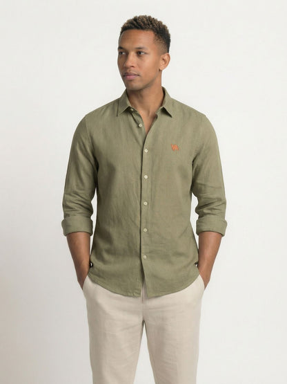 Soft Olive Full Sleeve Linen Men's Shirt