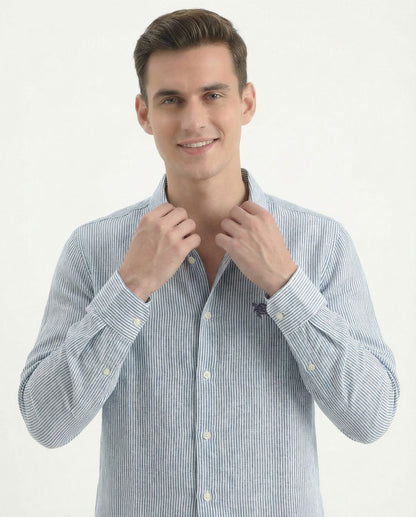 Blue Small Stripes Full Sleeve Soft Linen Men's Shirt