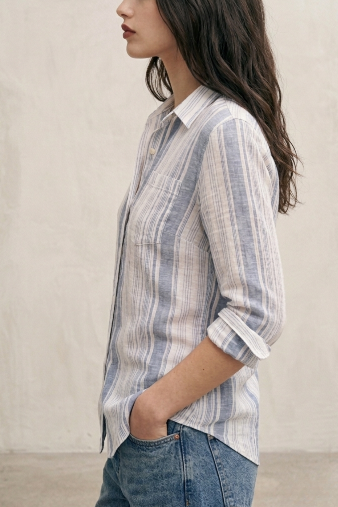 Indigo Blue & White Barcode Striped Regular Fit Long Sleeve Button Down