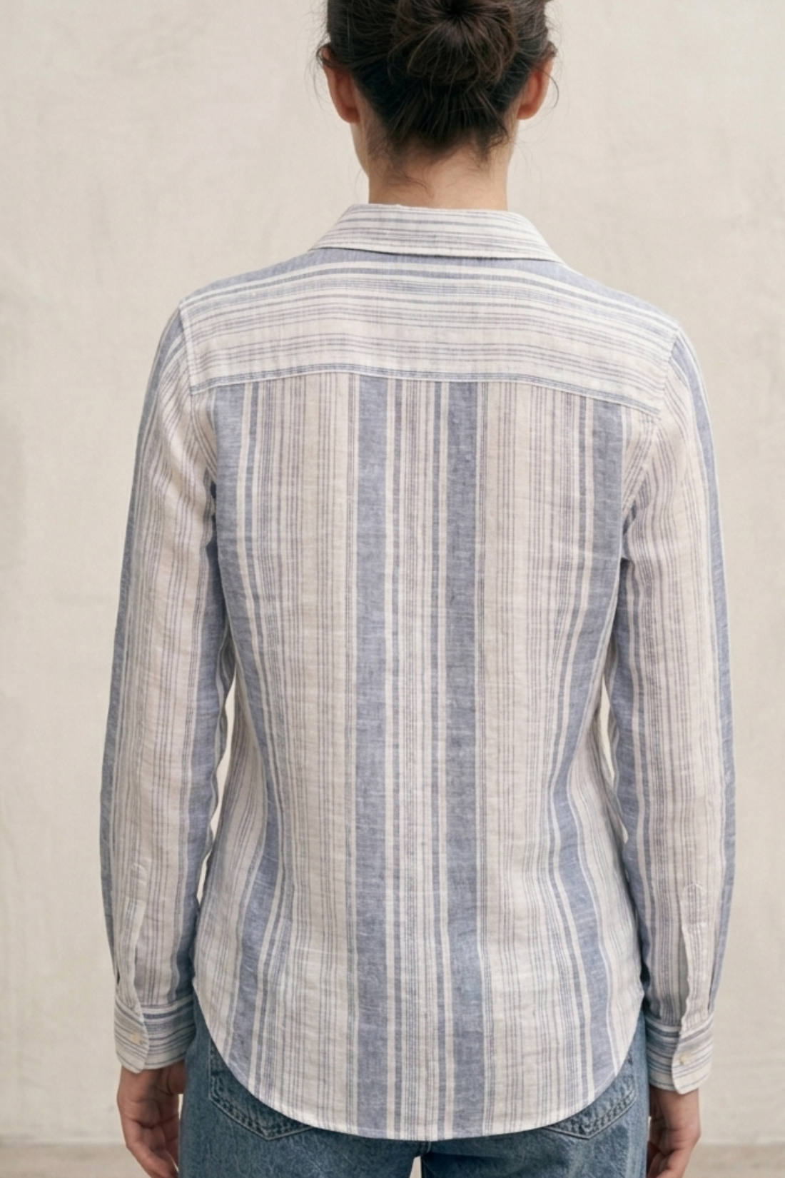 Indigo Blue & White Barcode Striped Regular Fit Long Sleeve Button Down