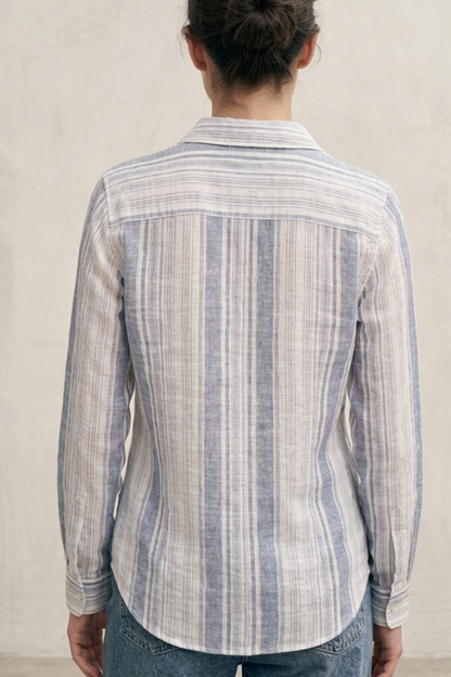Indigo Blue & White Barcode Striped Regular Fit Long Sleeve Button Down
