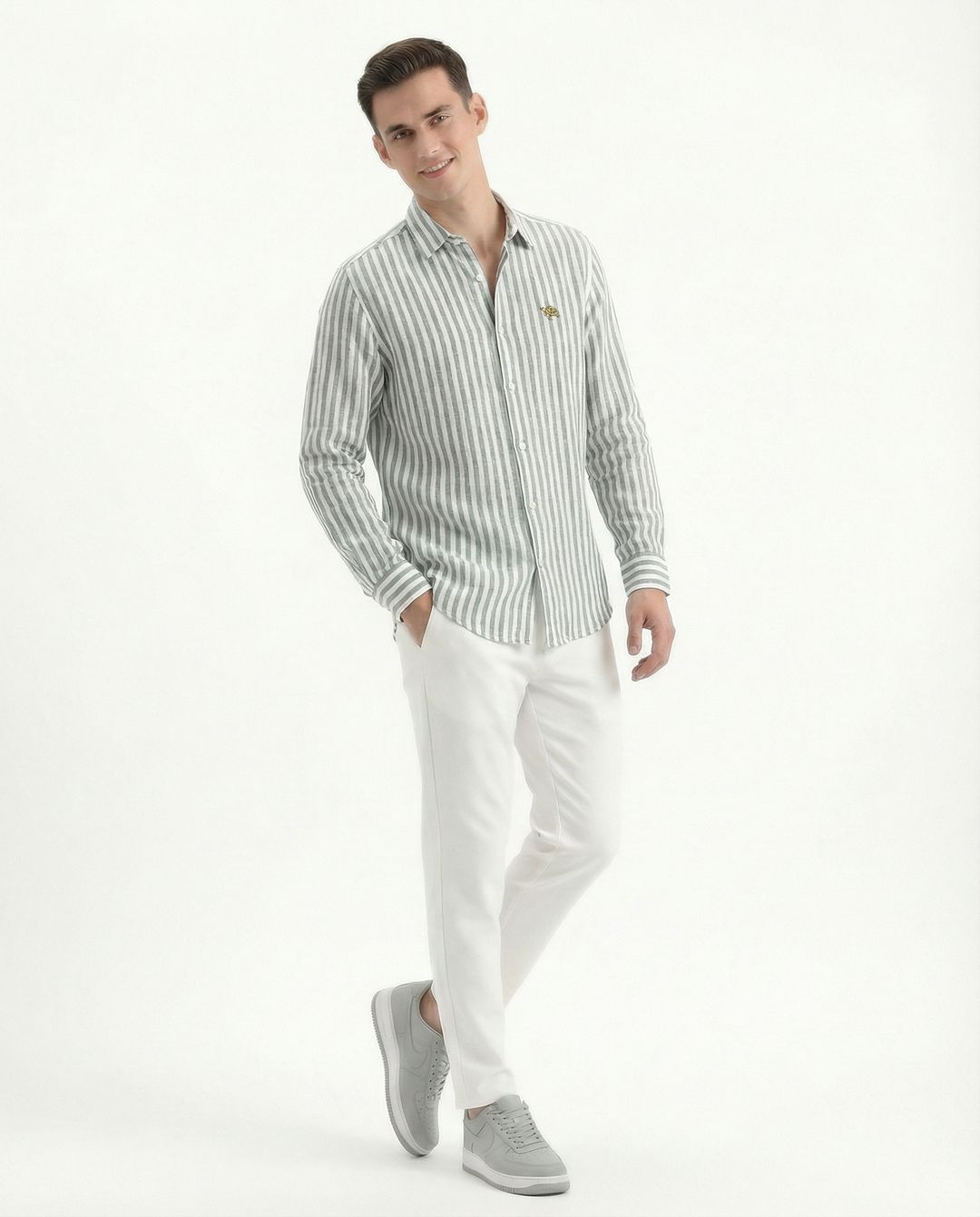 Mint Stripe Full Sleeve Linen Men's Shirt