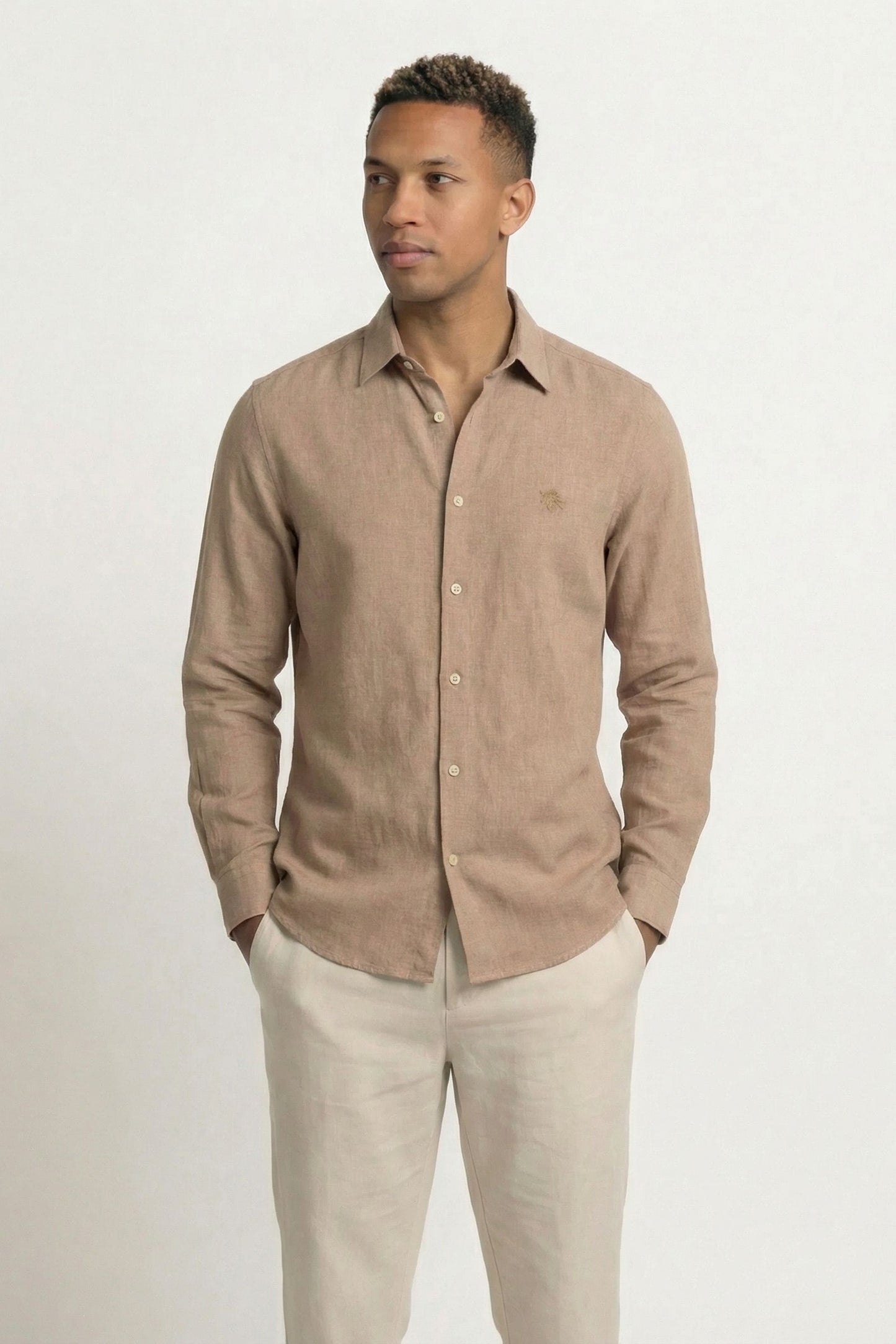 Soft Marl Cotton Taupe Full Sleeve Men's Shirt