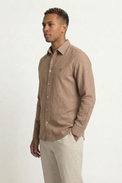 Soft Marl Cotton Taupe Full Sleeve Men's Shirt