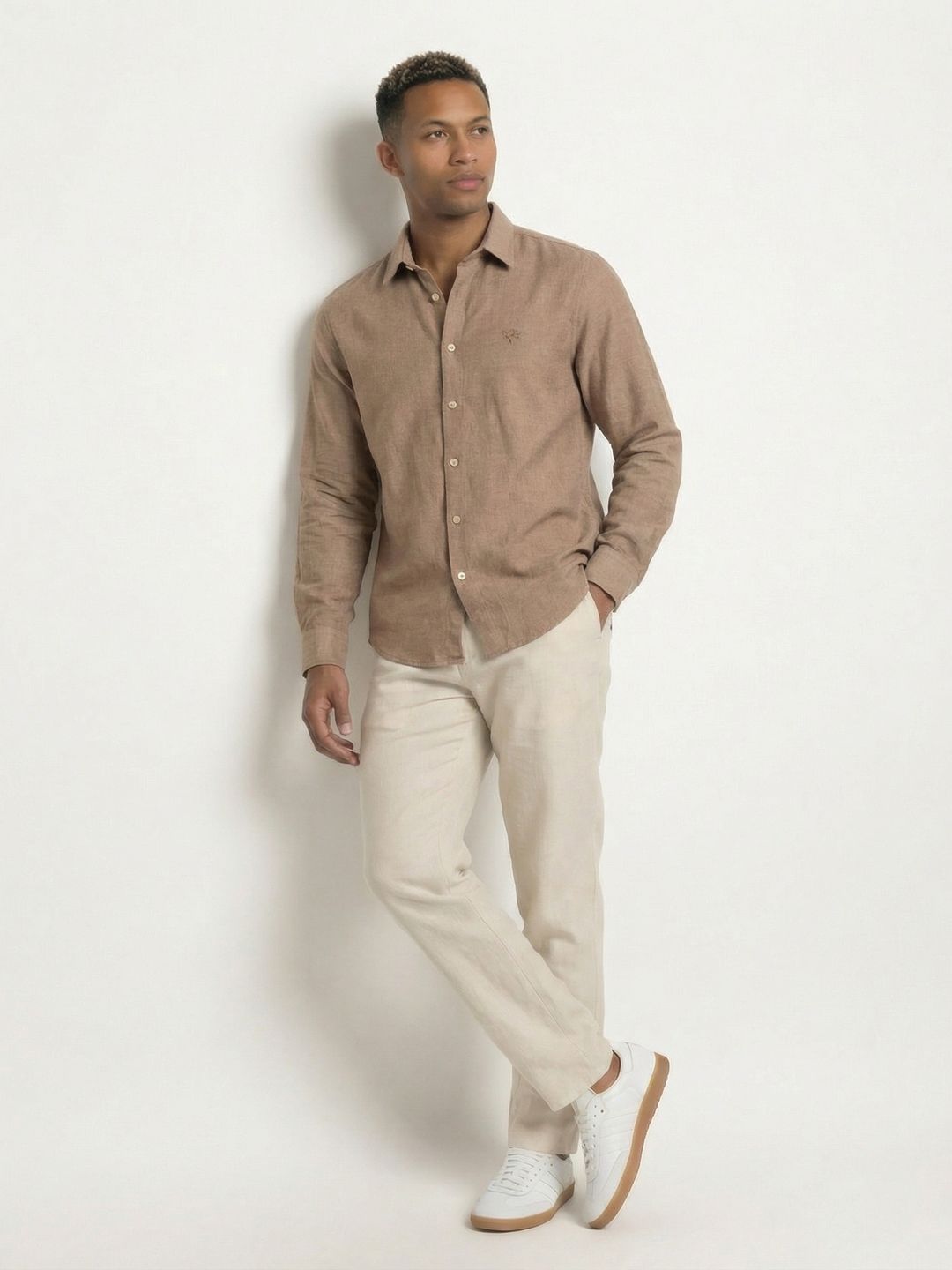 Soft Marl Cotton Taupe Full Sleeve Men's Shirt