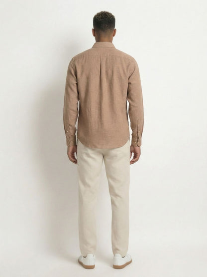 Soft Marl Cotton Taupe Full Sleeve Men's Shirt