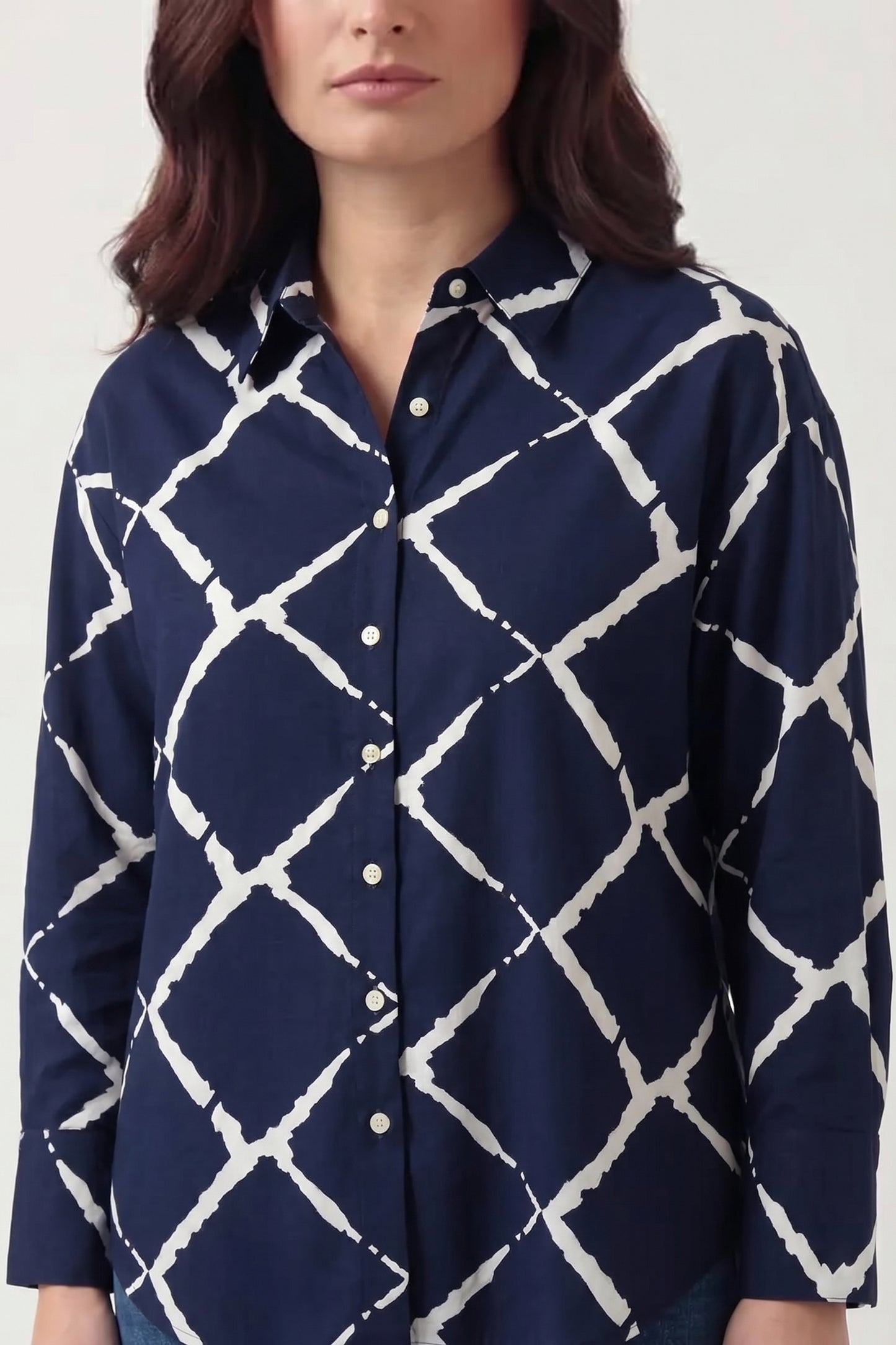 Viscose Abstract Printed Oversize Fit Neel Grid Shirt