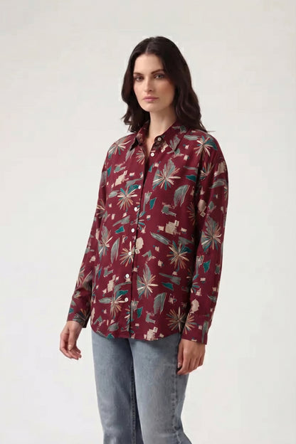 Viscose Printed Oversize Fit Rosy Shirt