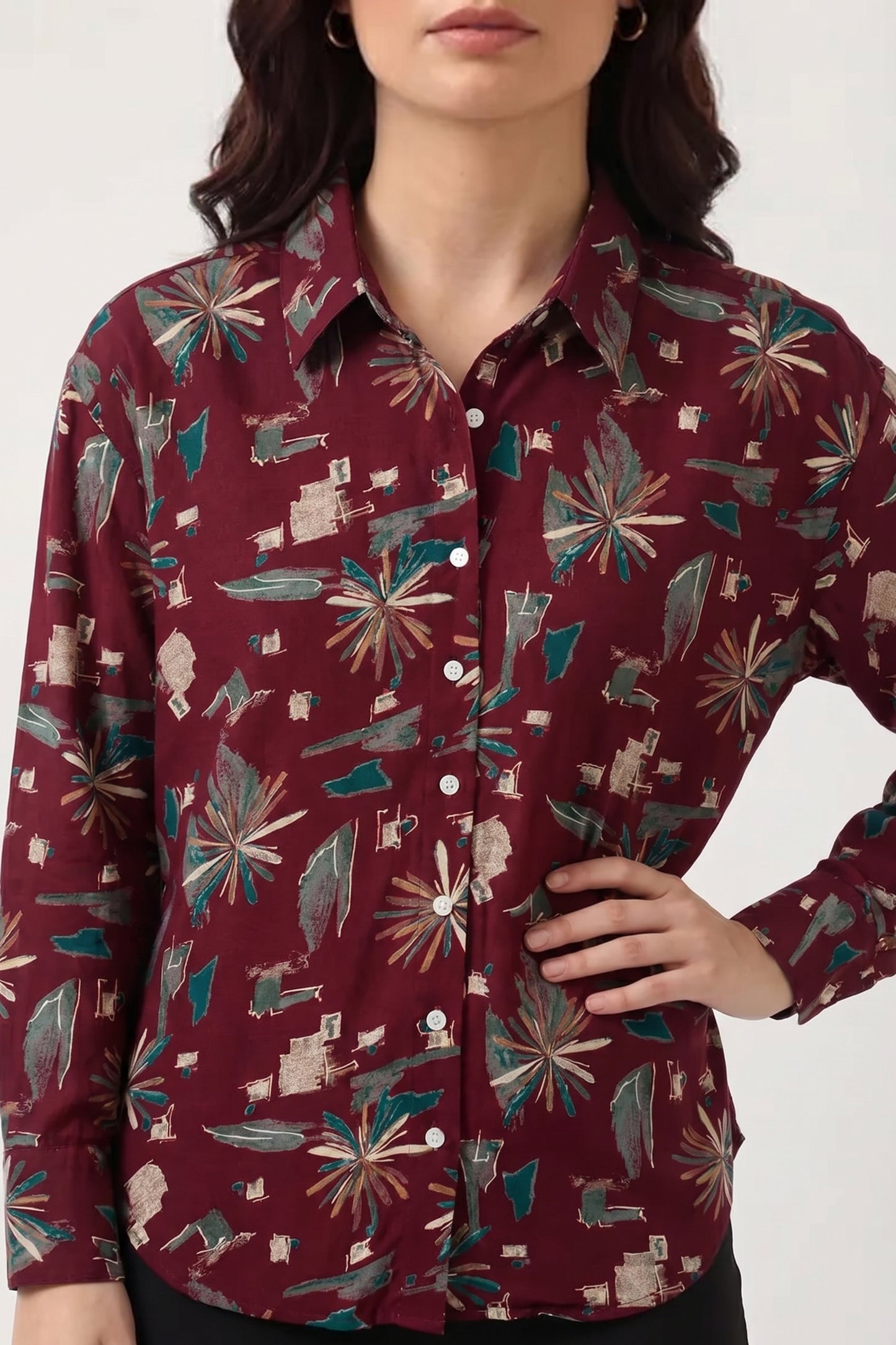 Viscose Printed Oversize Fit Rosy Shirt