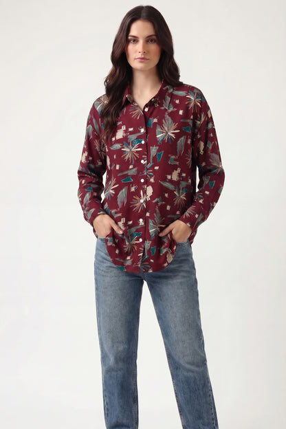 Viscose Printed Oversize Fit Rosy Shirt