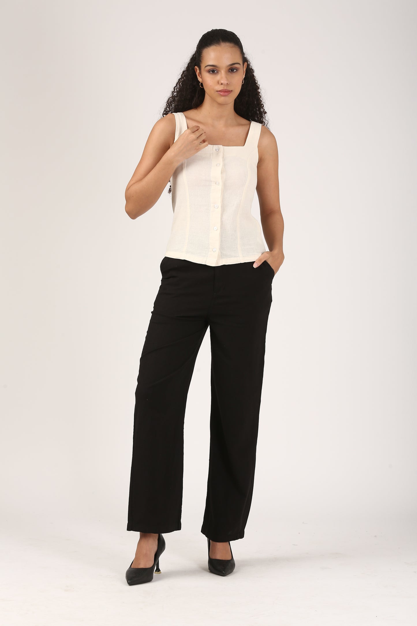 Black linen wide leg pant