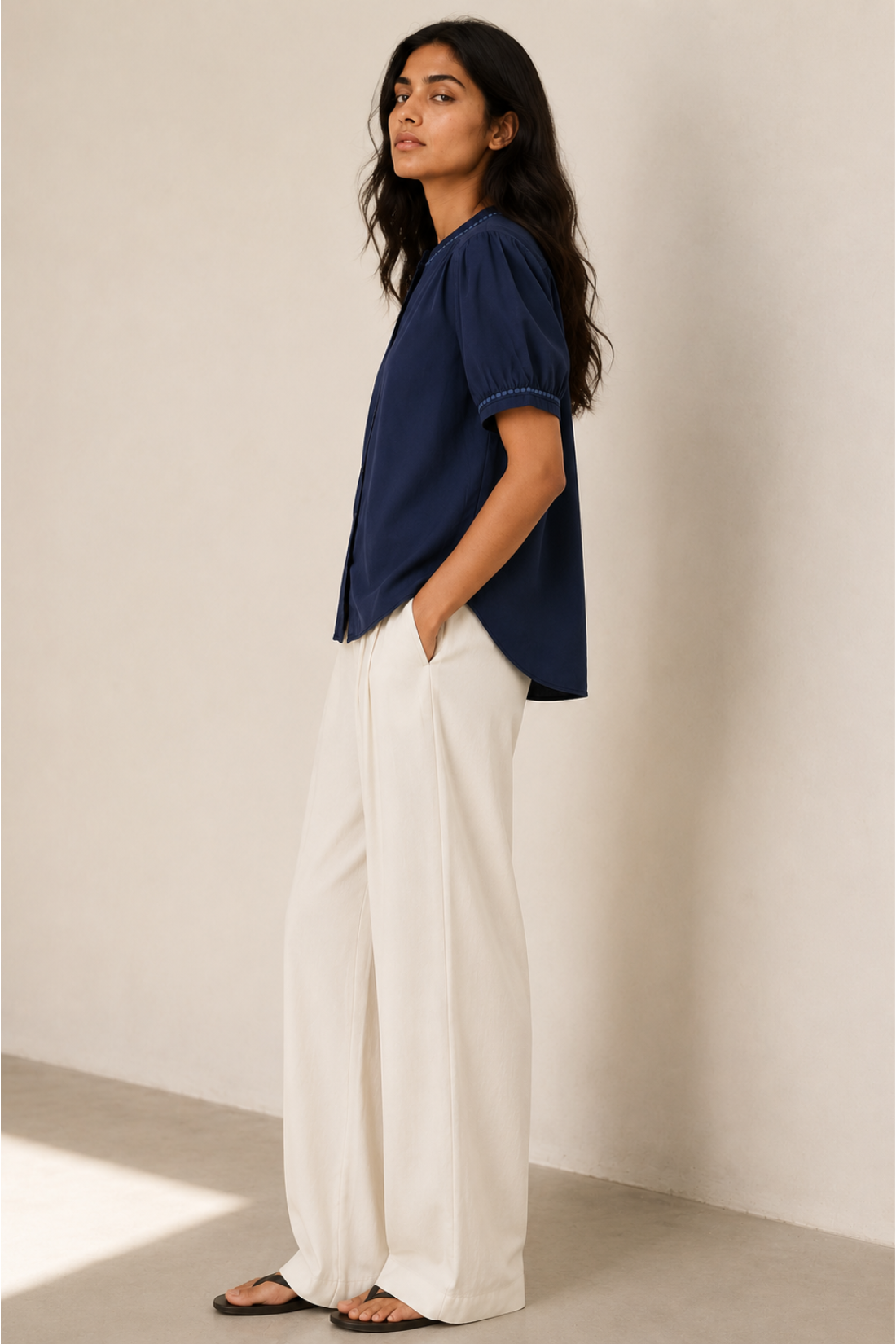 Twilight Meadow Trim Premium Cambric Cotton Blouse