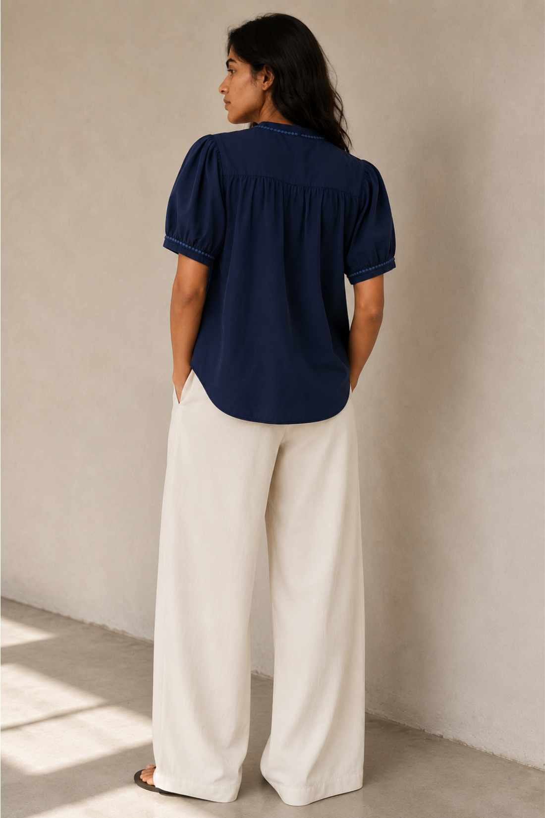 Twilight Meadow Trim Premium Cambric Cotton Blouse