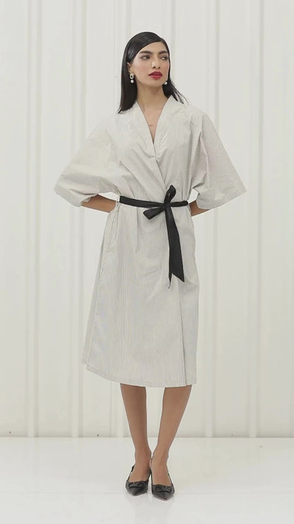 Sandstone & Offwhite Striped Kimono Dress